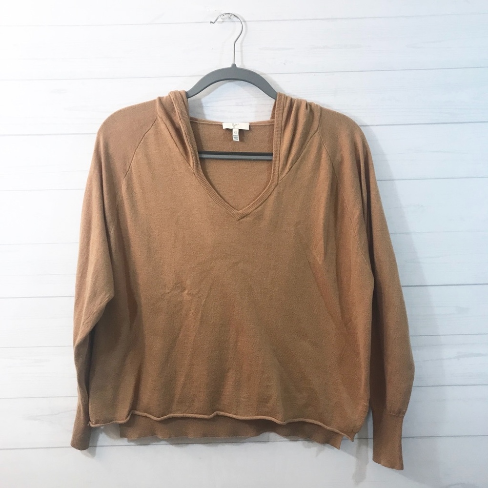 Joie V-Neck Cropped Hooded Pullover Sweater